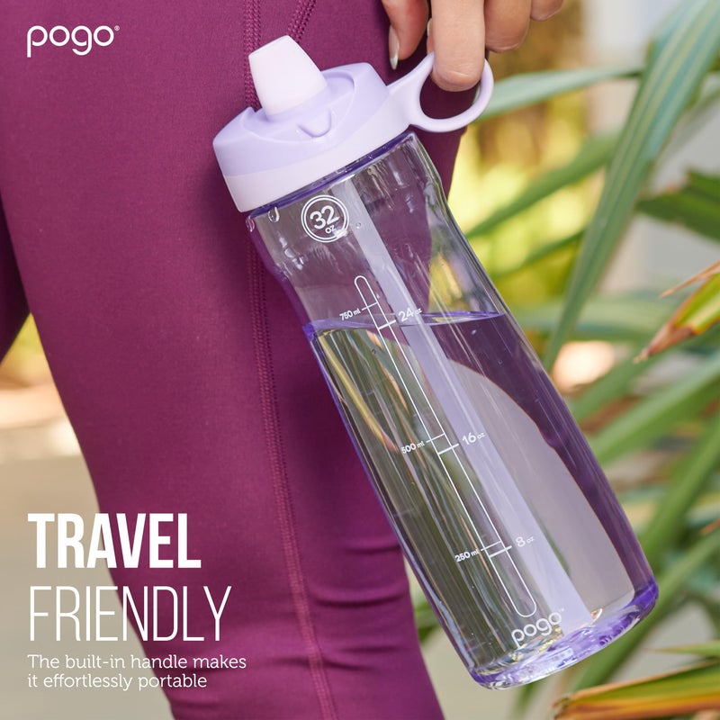 Pogo BPA-Free Tritan Plastic Water Bottle with Soft Straw, 32 Oz, Blue - Image 2